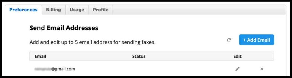 efax email settings